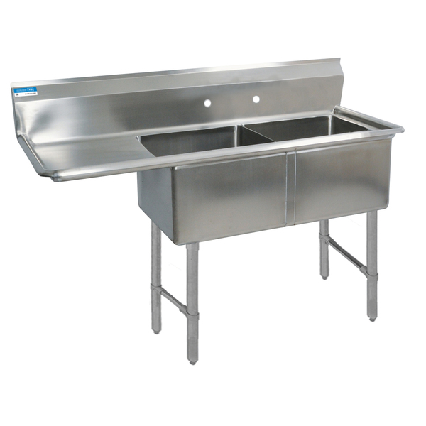 Bk Resources 25.8125 in W x 52.5 in L x Free Standing, Stainless Steel, Two Compartment Sink BKS-2-1620-12-18LS